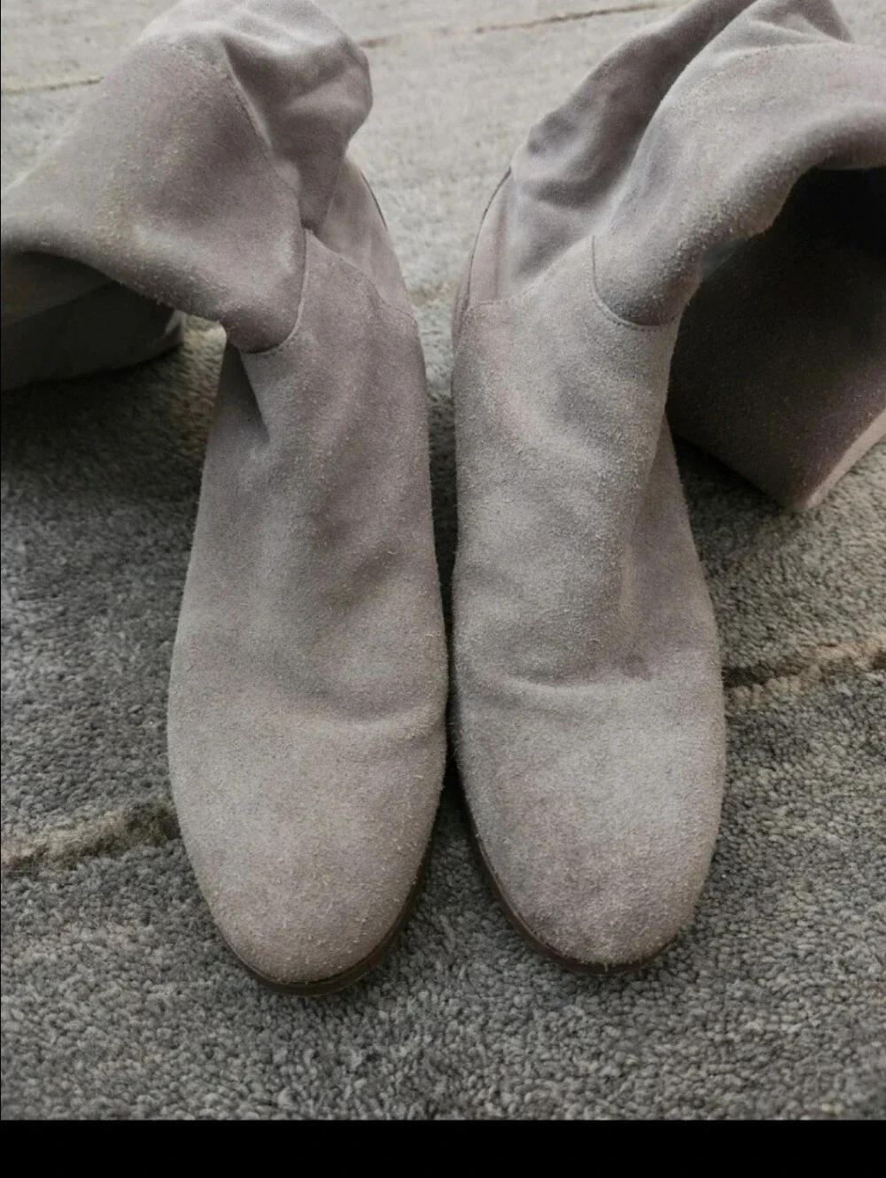 Knee-High Suede Riding Boots in Taupe